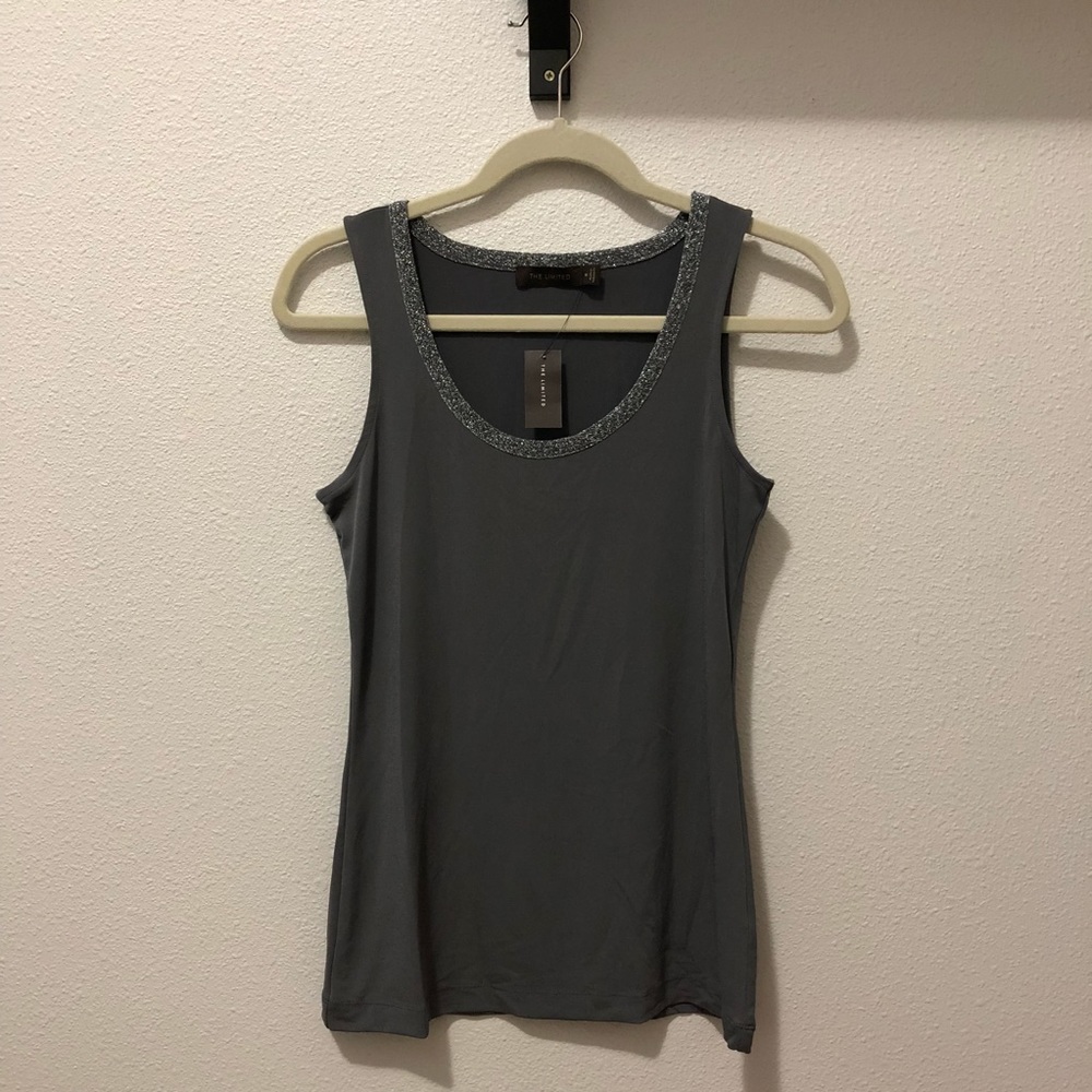 The Limited Shimmery Neckline Tank Top - Grey - M